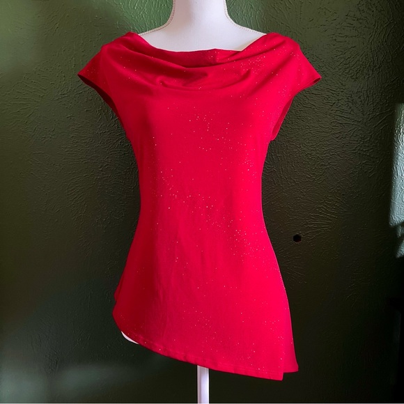 Vintage Y2K Red Asymmetrical Cowl Neck Top - Picture 3 of 7